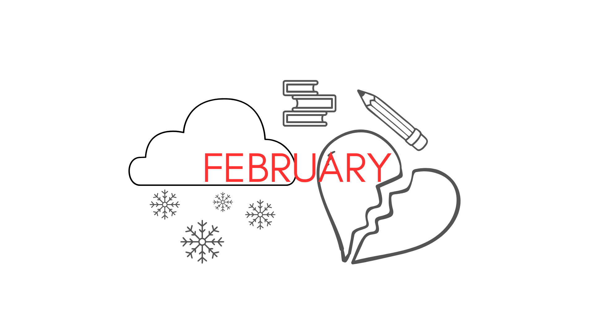 A Canva graphic displays February in bright red with its negative aspects pictured.