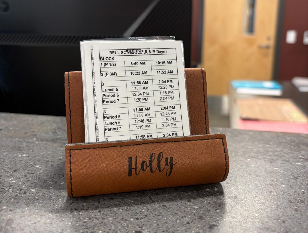 The old bell schedule is displayed in the upper and lower main offices.