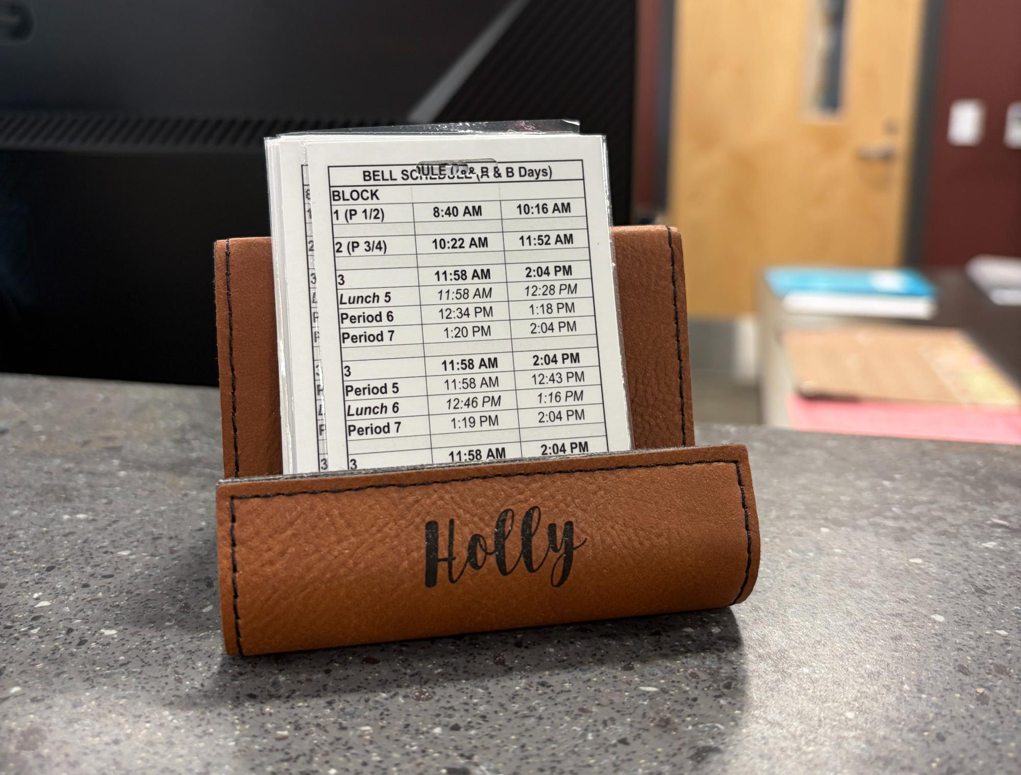 The old bell schedule is displayed in the upper and lower main offices.