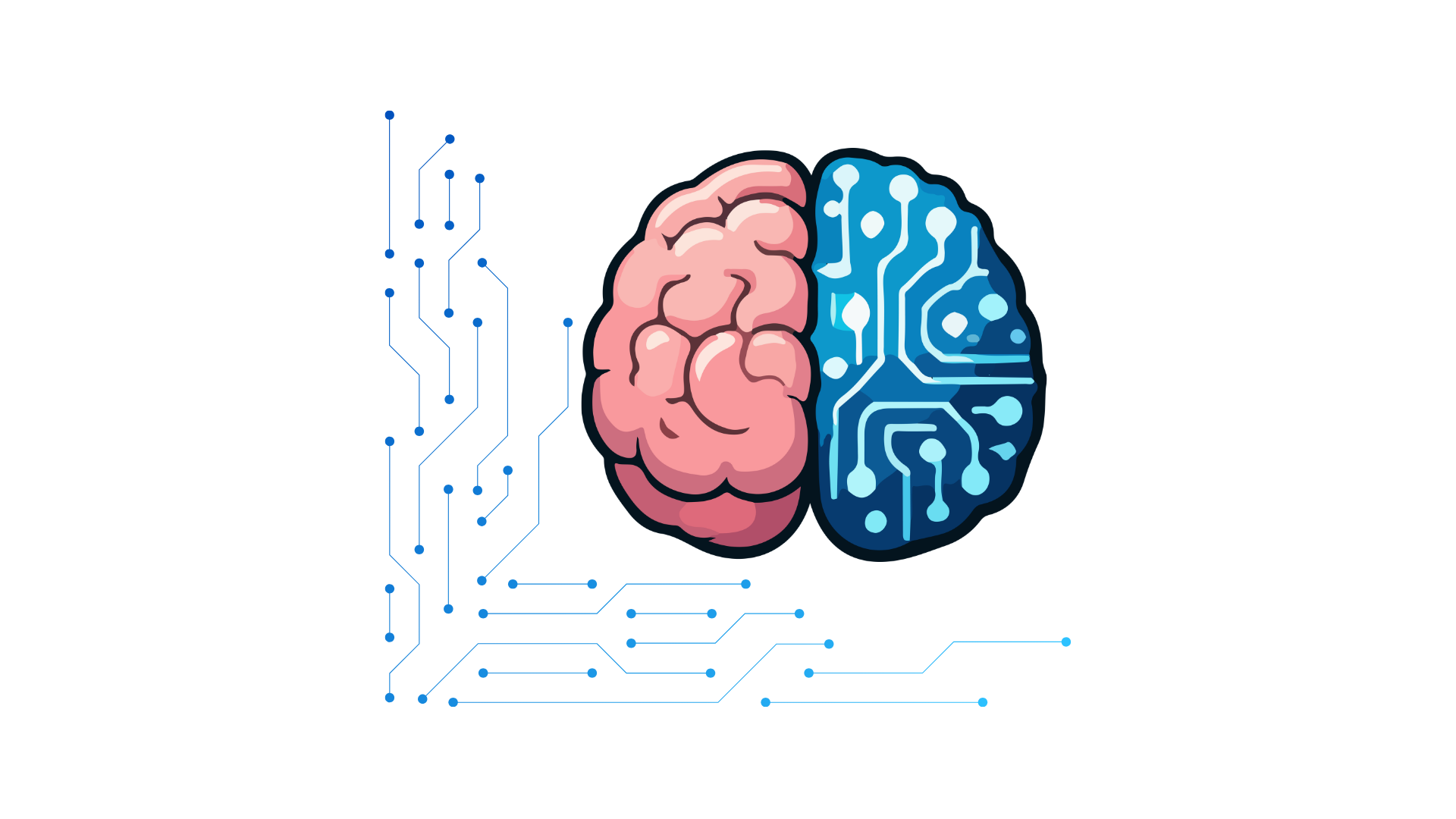 A Canva graphic displays a brain with half of it centered around the idea of AI, with a technology-based aspect pictured.  

