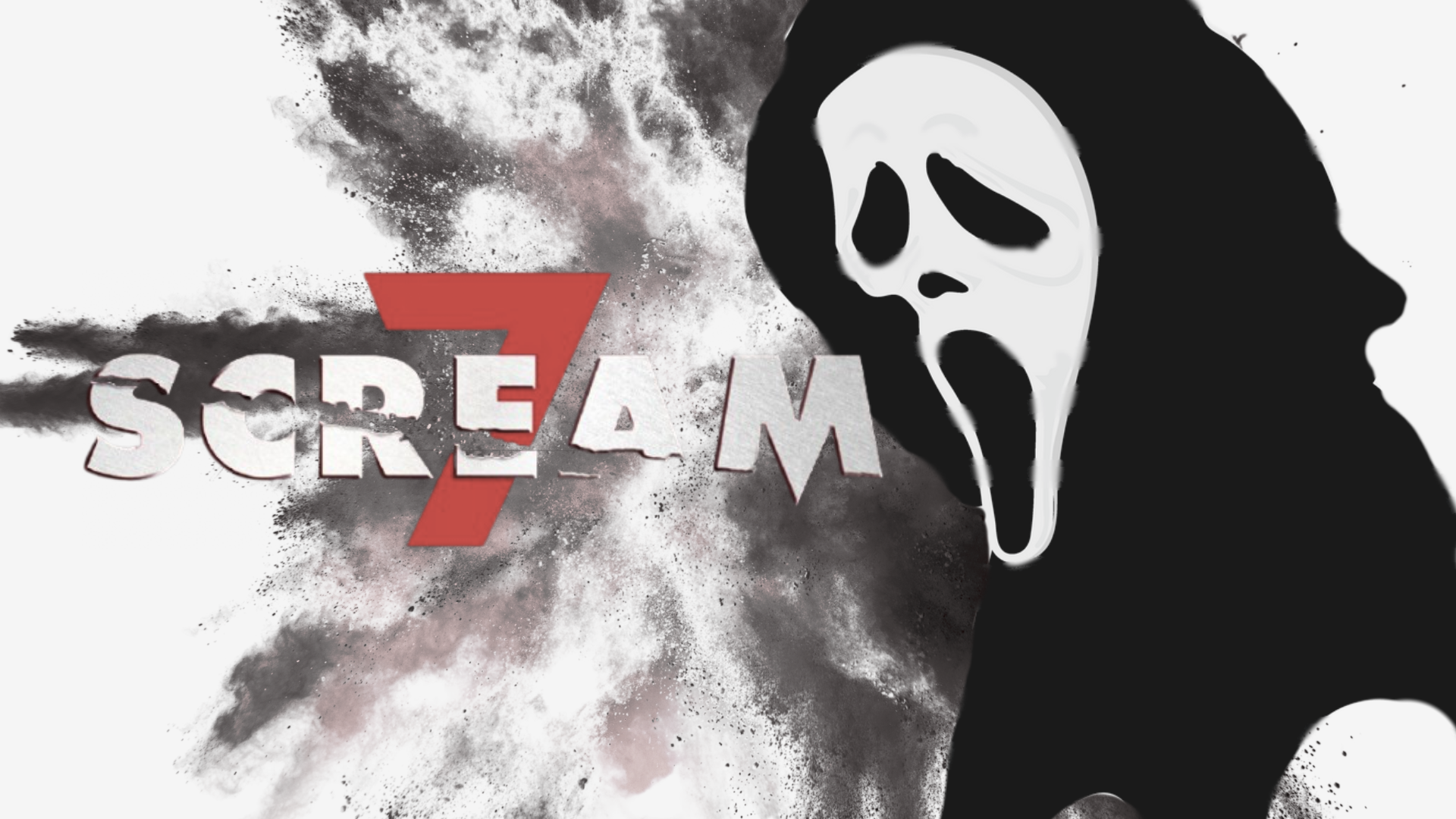 Canva graphic depicts the iconic ghost face mask and the "Scream 7" title.