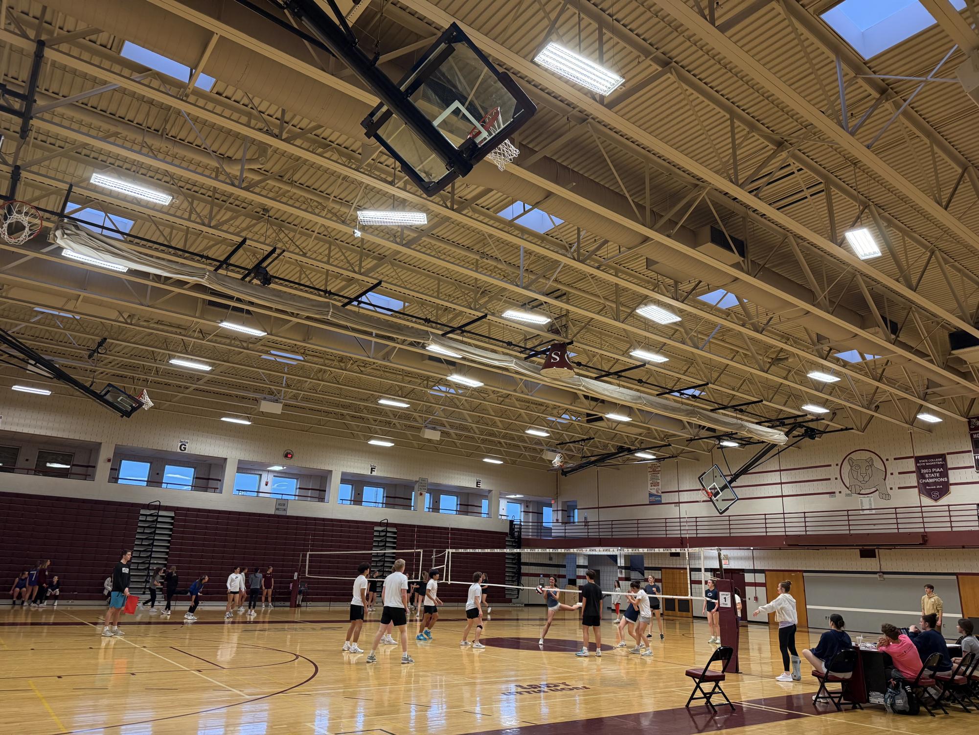 Students play in the North Gym during the Mini-THON volleyball tournament.