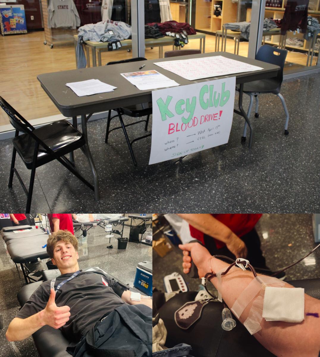 TOP: A sign-up table for the Key Club blood drive displays promotional posters and registration forms (photo by Silas Gould). 

BOTTOM LEFT: Junior Liam Kissell smiles while undergoing a standard blood donation.


BOTTOM RIGHT: Senior Nate Tranell participates in a Power Red blood donation, which allows for the collection of a concentrated dose of red blood cells.