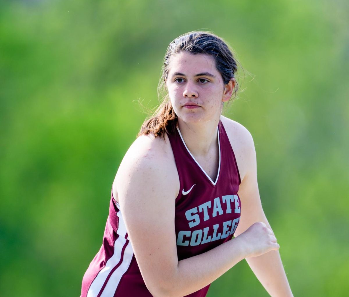 Alyssa Lipski watches after she throws at the State High vs Altoona meet. Photo courtesy of Joe Lipski.