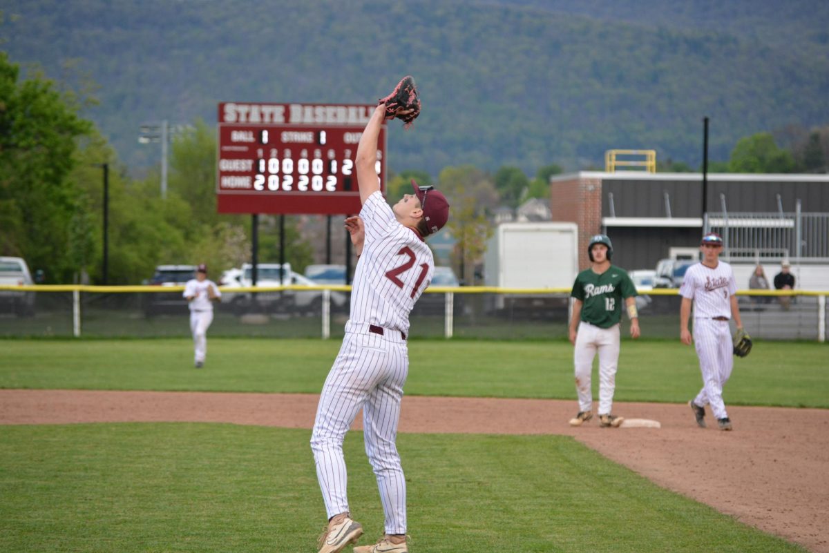 Sophomore first baseman Connor Kulka  catches the ball in the top of the seventh inning. “Max [Herncane] has taught me resiliency and he has taught us as a team that you can do whatever, even if you're hurt to just get through it, be a leader, and embrace your role,” Kulka said.