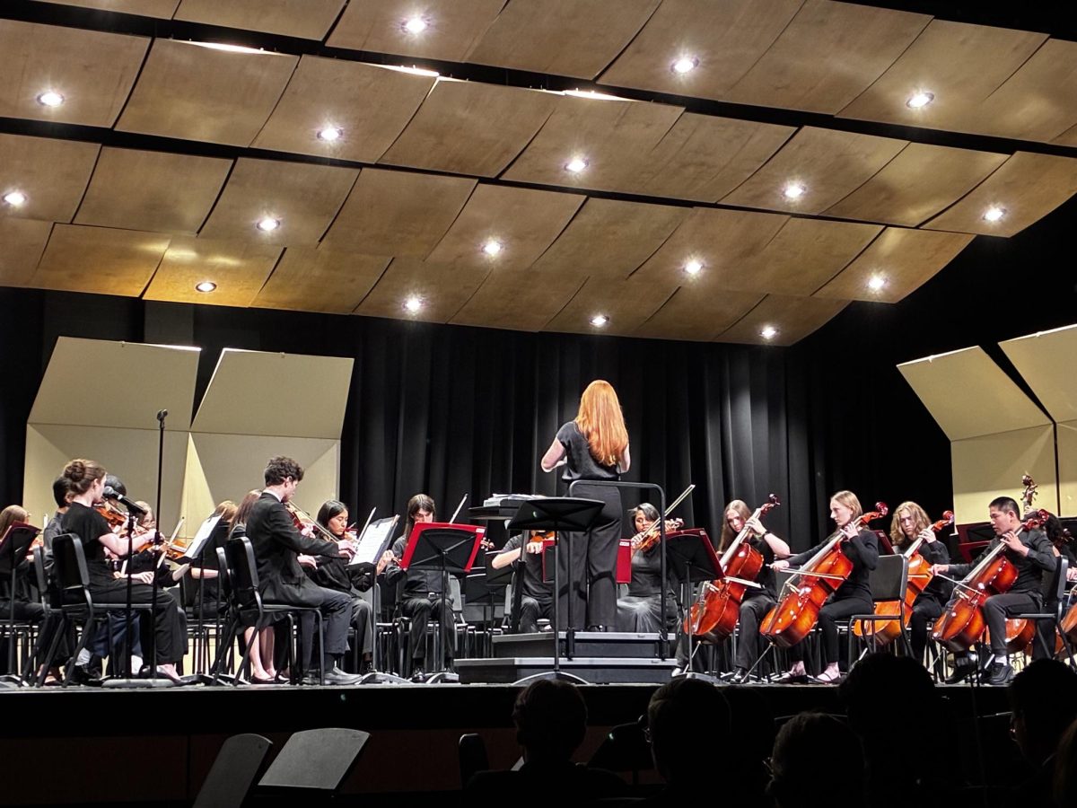 Student teacher Julie Dzikowski conducts Chamber Orchestra during the 2026 Spring Concert.