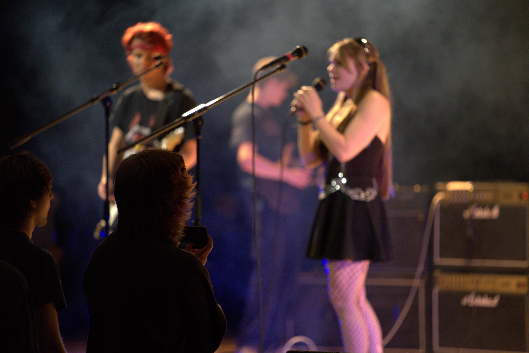 Seniors Stella Brannen and Graham Lowe harmonizing during "You Know What They Do To Guys Like Us In Prison" by My Chemical Romance.